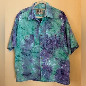 Fulton Street ShirtWorks Batik Size Large Button Down Hawaiian Shirt